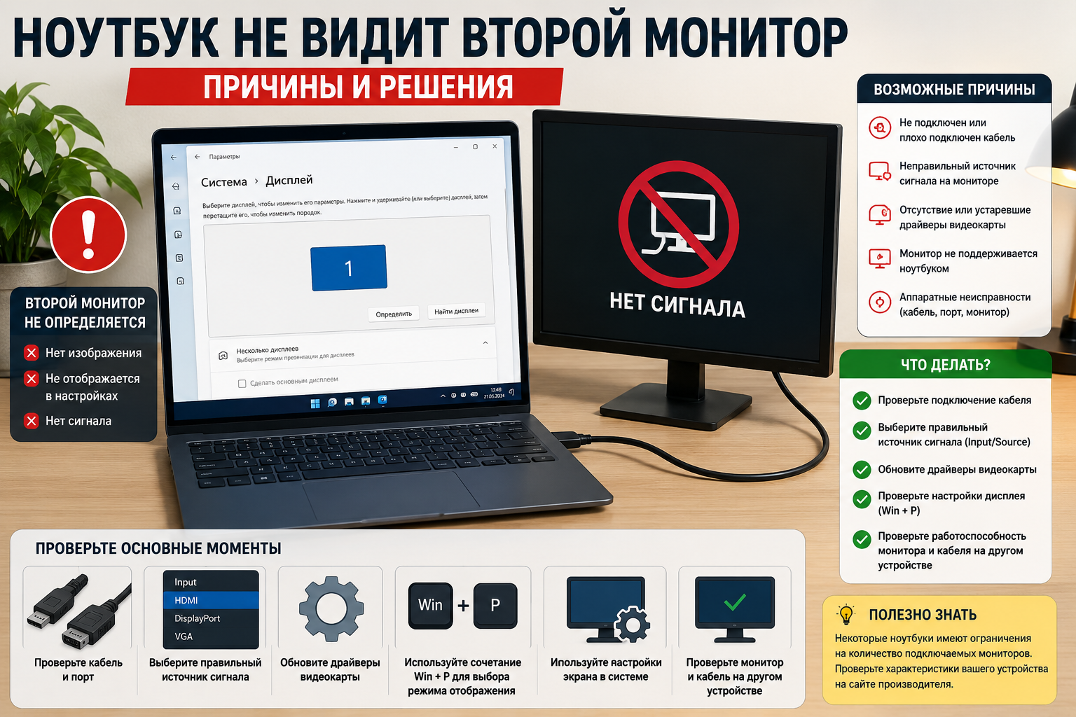 Ноутбук не видит второй монитор: что проверить за 15 минут