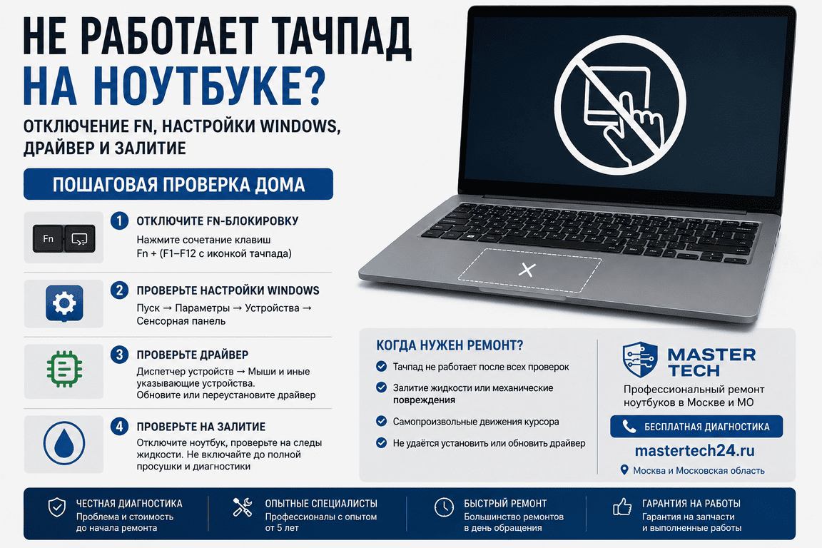 Тачпад ноутбука не работает: что проверить и когда нужен ремонт