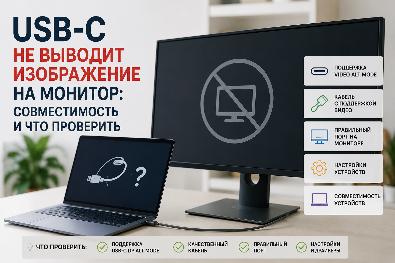 USB-C не выводит изображение на монитор: совместимость и что проверить