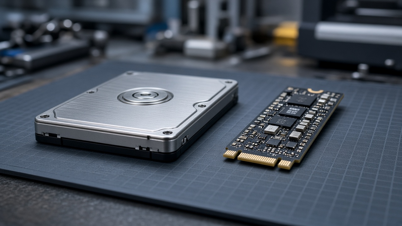 HDD и SSD на антистатическом коврике в сервисе